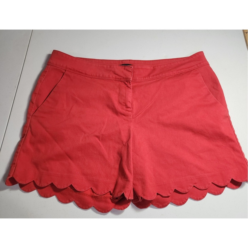 The Limited Red Scalloped‎ Hem Shorts Womens 14 Flat Front Chino Pockets